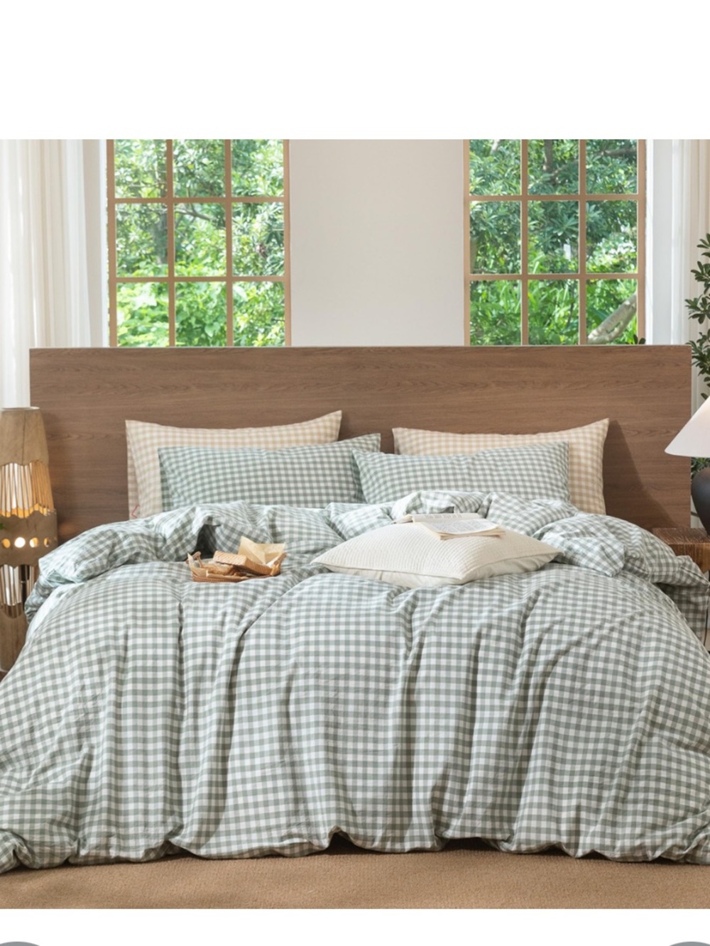 Sage Green Gingham Duvet Cover 3 Pc. Set 100% Washed Cotton - TWIN